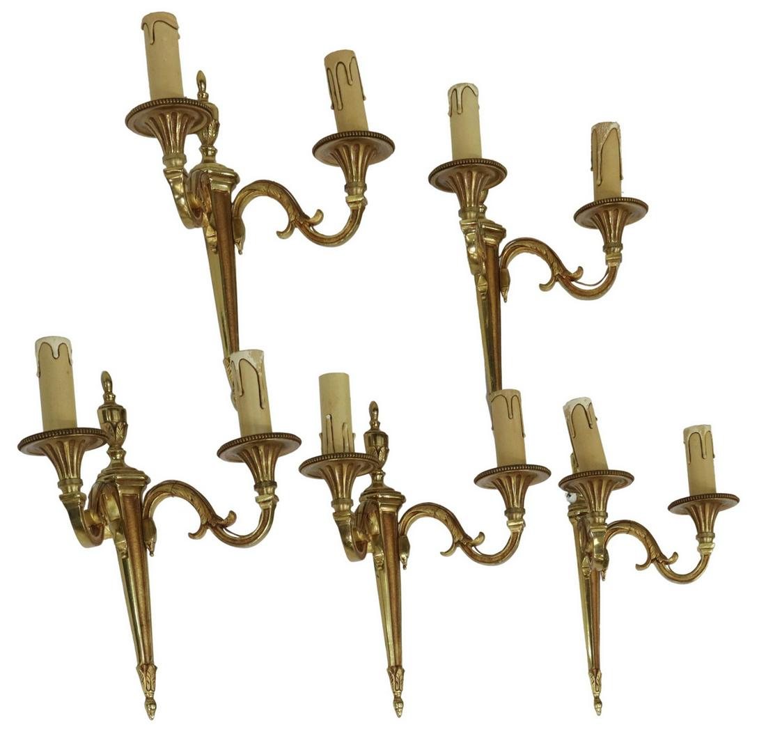 5) FRENCH LOUIS XVI STYLE GILT BRONZE 2-LT SCONCES (1 of 2)