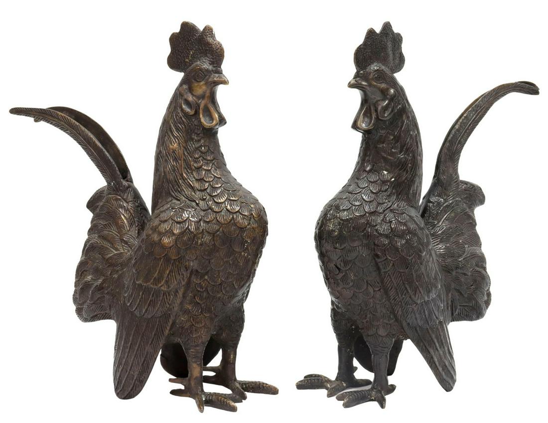 (2) MANNER OF MOIGNIEZ PATINATED BRONZE ROOSTERS (1 of 3)