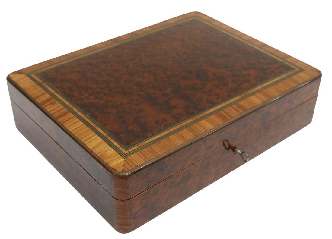FRENCH MAHOGANY & AMBOYNA BURLWOOD TABLE BOX (1 of 3)