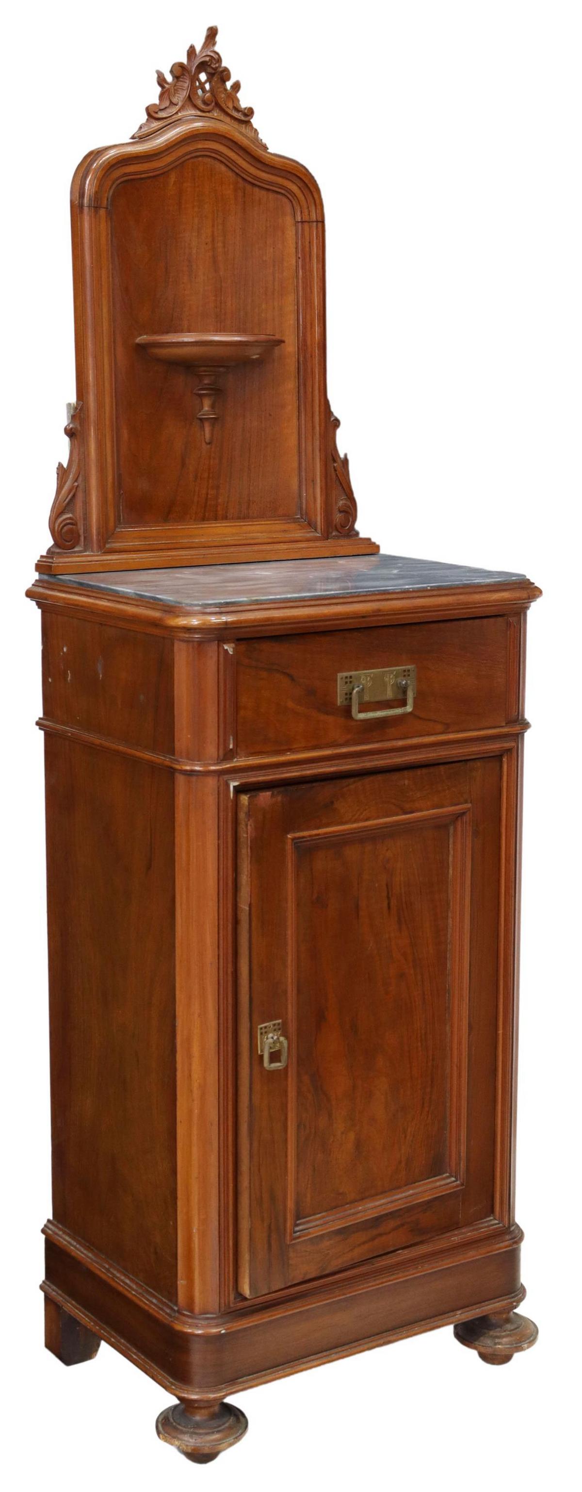 ITALIAN MARBLE-TOP WALNUT BEDSIDE CABINET (1 of 6)