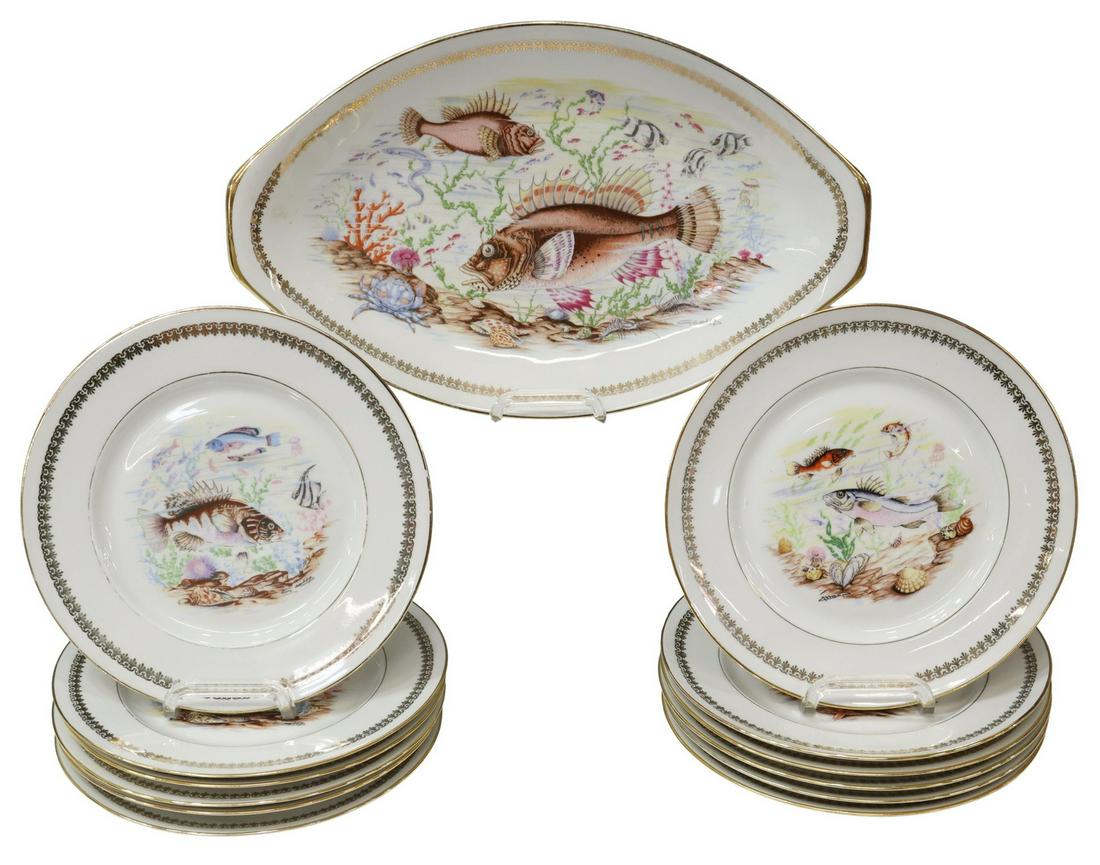 (13) FRENCH PORCELAIN ASSEMBLED FISH SERVICE (1 of 4)