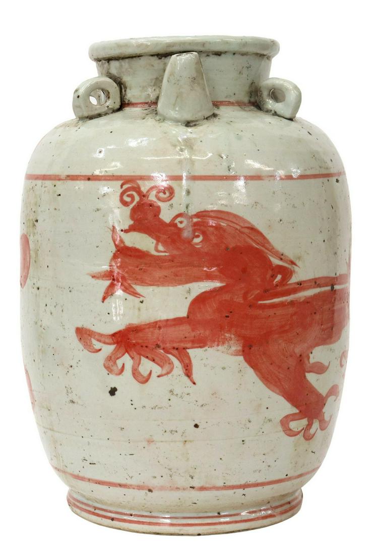 LARGE CHINESE RED DRAGON PORCELAIN OIL JAR (1 of 7)