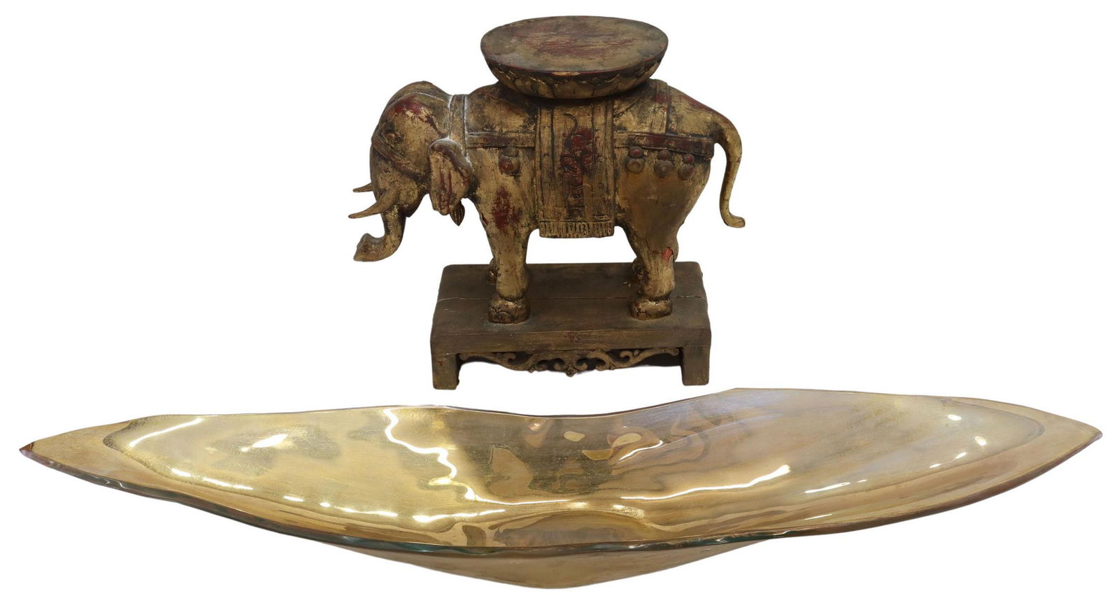 (2) SIGNED ART GLASS CENTERPIECE & ELEPHANT STAND (1 of 5)