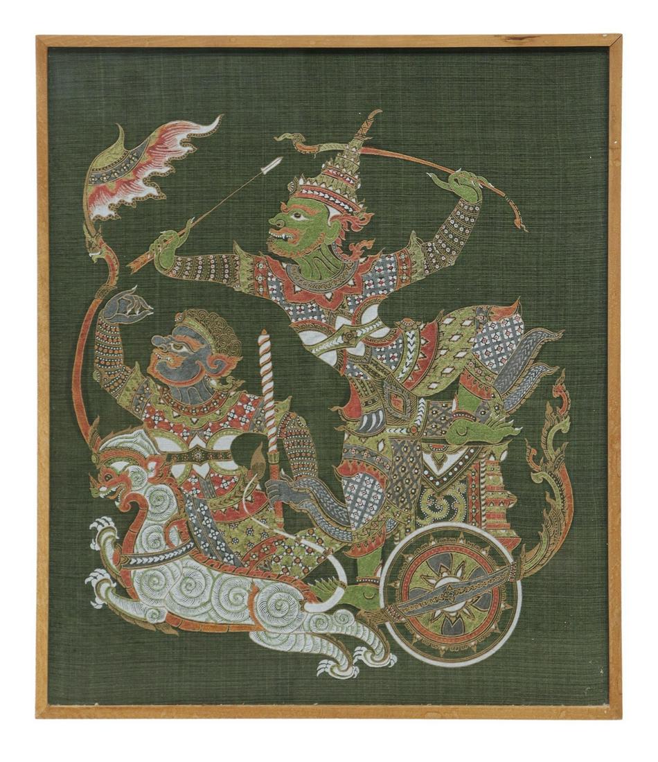 FRAMED THAI RAMAKIEN PAINTING ON SILK (1 of 2)