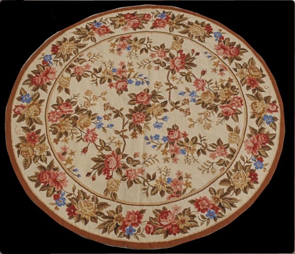 SINO-FRENCH NEEDLEPOINT RUG, ROUND, 4'10" D: Sino-French needlepoint wool rug, round 4'10"' diameter