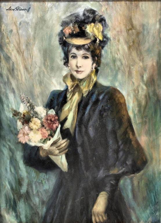 PAINTING, AUTUMN SUNSHINE, JOHN STREVENS (BRITISH): Framed oil on canvas, " Autumn Sunshine", signed upper left John Strevens (British 1902-1990), titled and signed on canvas verso, sight: 39.5" h, 29.5", overall: 47"h, 37"w, 18.75 lbs total**Note: Joh