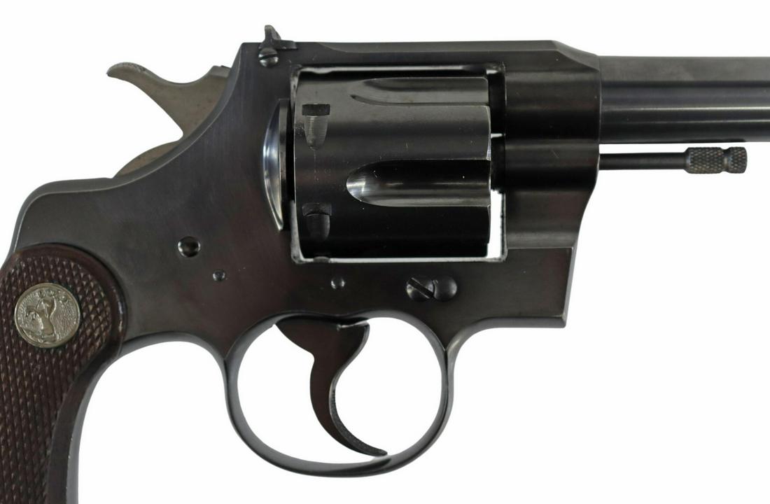 COLT 1926 OFFICER'S MODEL .38 REVOLVER, PA. POLICE: Colt Officer's Model 1926 double action revolver, Colt Letter, .38 caliber, 6" barrel, six round swing out fluted cylinder,last patent date Oct. 5, 1926, marked at left barrel, "Officers Model 38, "He