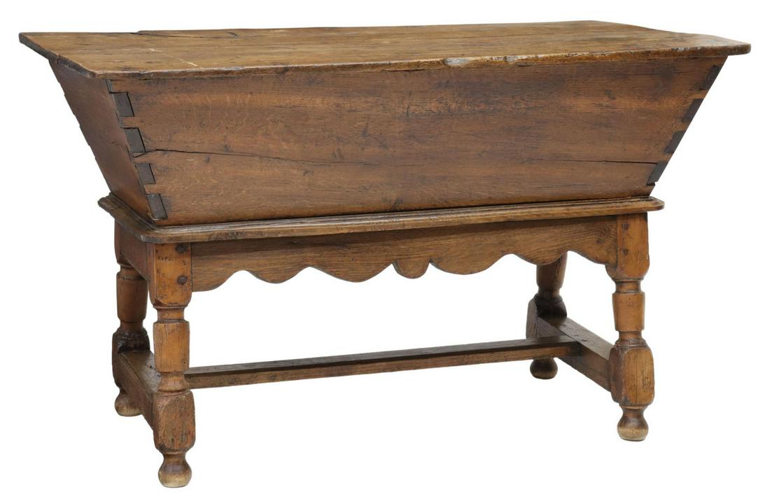 FRENCH PROVINCIAL OAK DOUGH BIN ON STAND, 19TH C. (1 of 5)