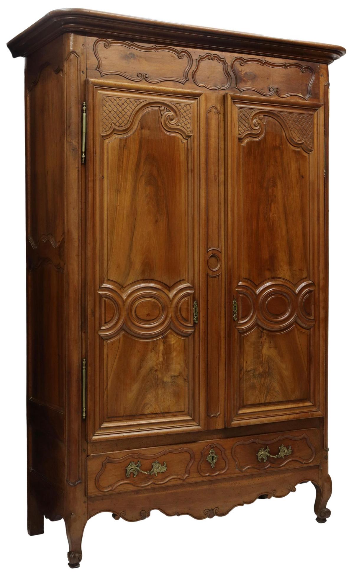 FRENCH PROVINCIAL WALNUT DOUBLE-DOOR ARMOIRE (1 of 5)