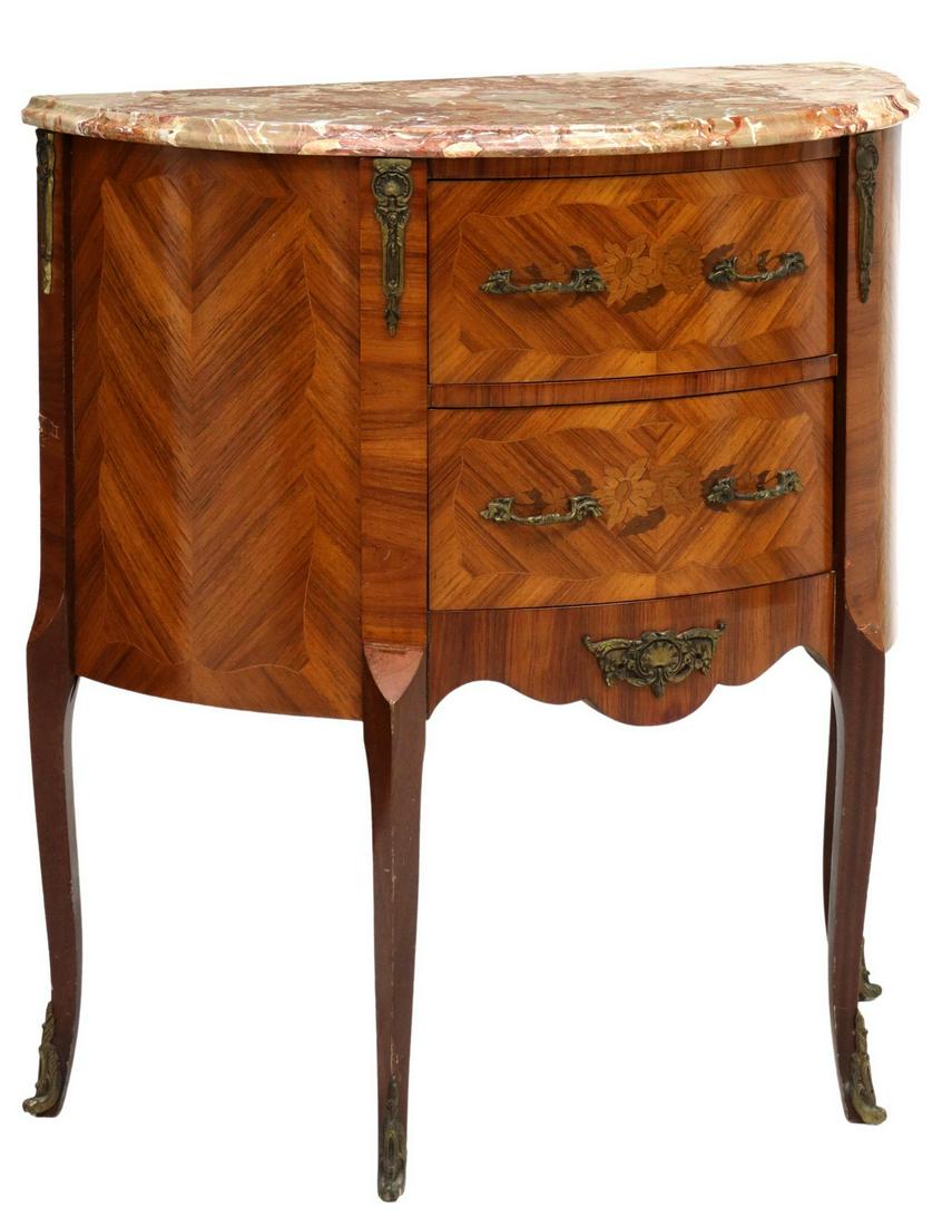 FRENCH LOUIS XV STYLE MARBLE-TOP DEMILUNE COMMODE (1 of 5)