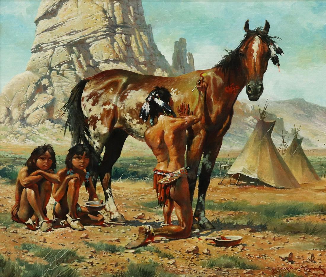 MAHER MORCOS (B.1947) INDIAN WAR PAINT, 24" X 28" (1 of 5)