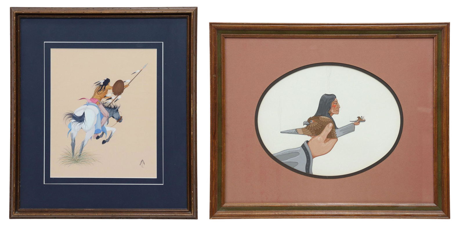 (2) FRAMED NATIVE AMERICAN GOUACHE PAINTINGS (1 of 7)