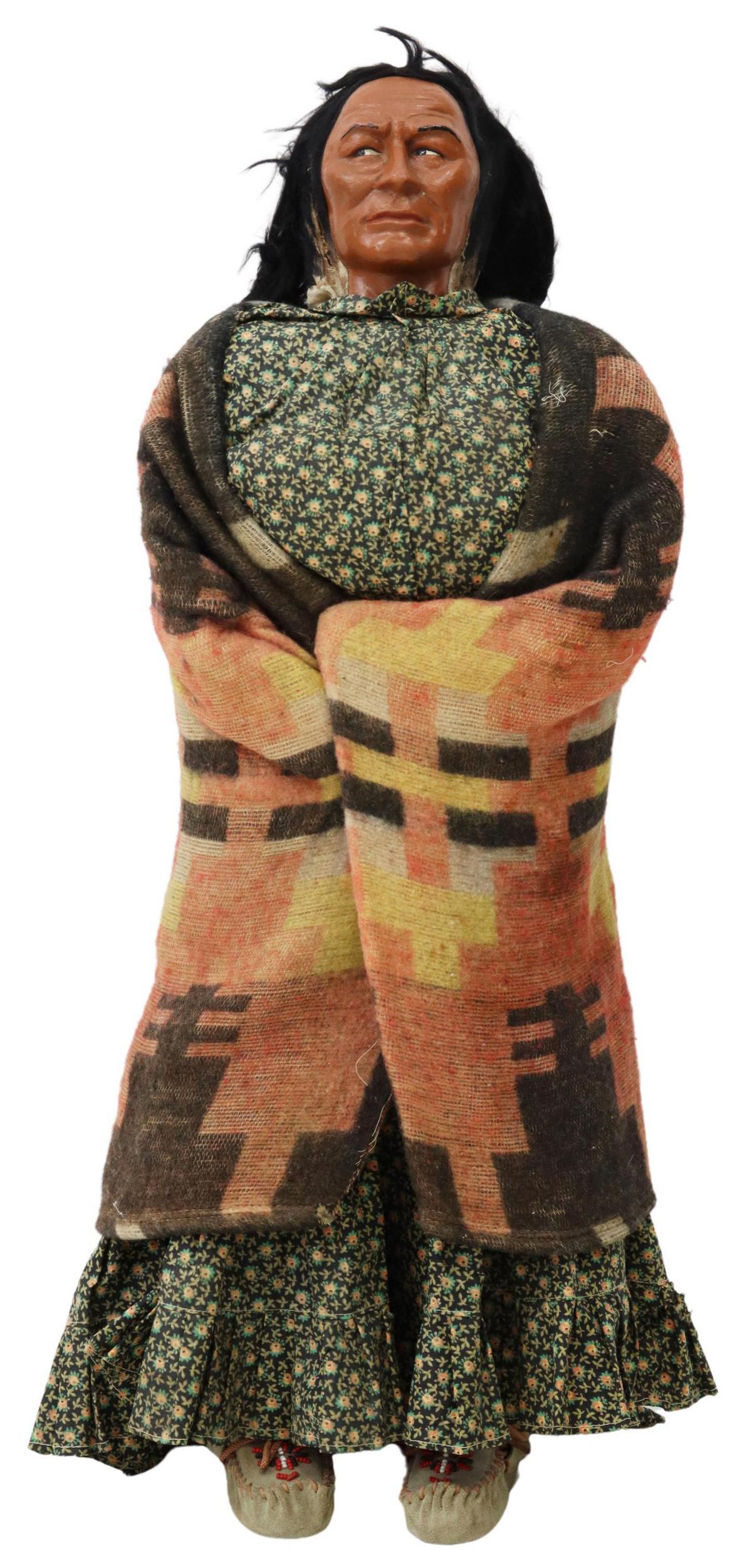 LARGE SKOOKUM (ATTRIB) NATIVE AMERICAN DOLL, 33.5" (1 of 4)