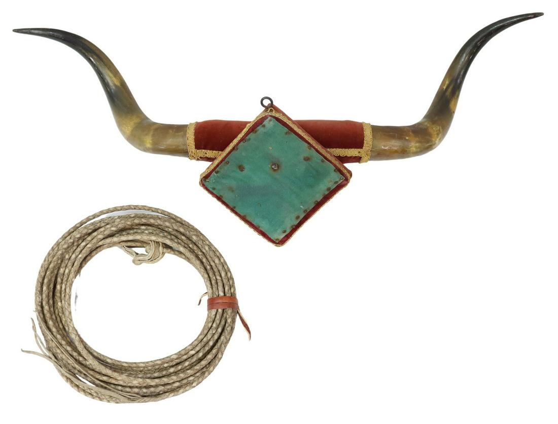 (2) LONGHORN STEER RACK & RAWHIDE BRAIDED LARIAT (1 of 2)