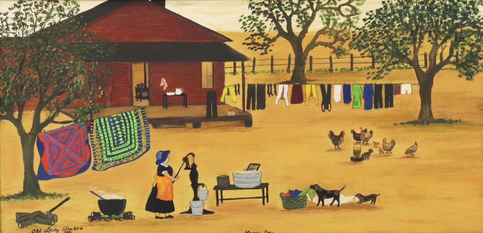 OLD LADY PARKER PRIMITIVE FOLK ART PAINTING (1 of 5)