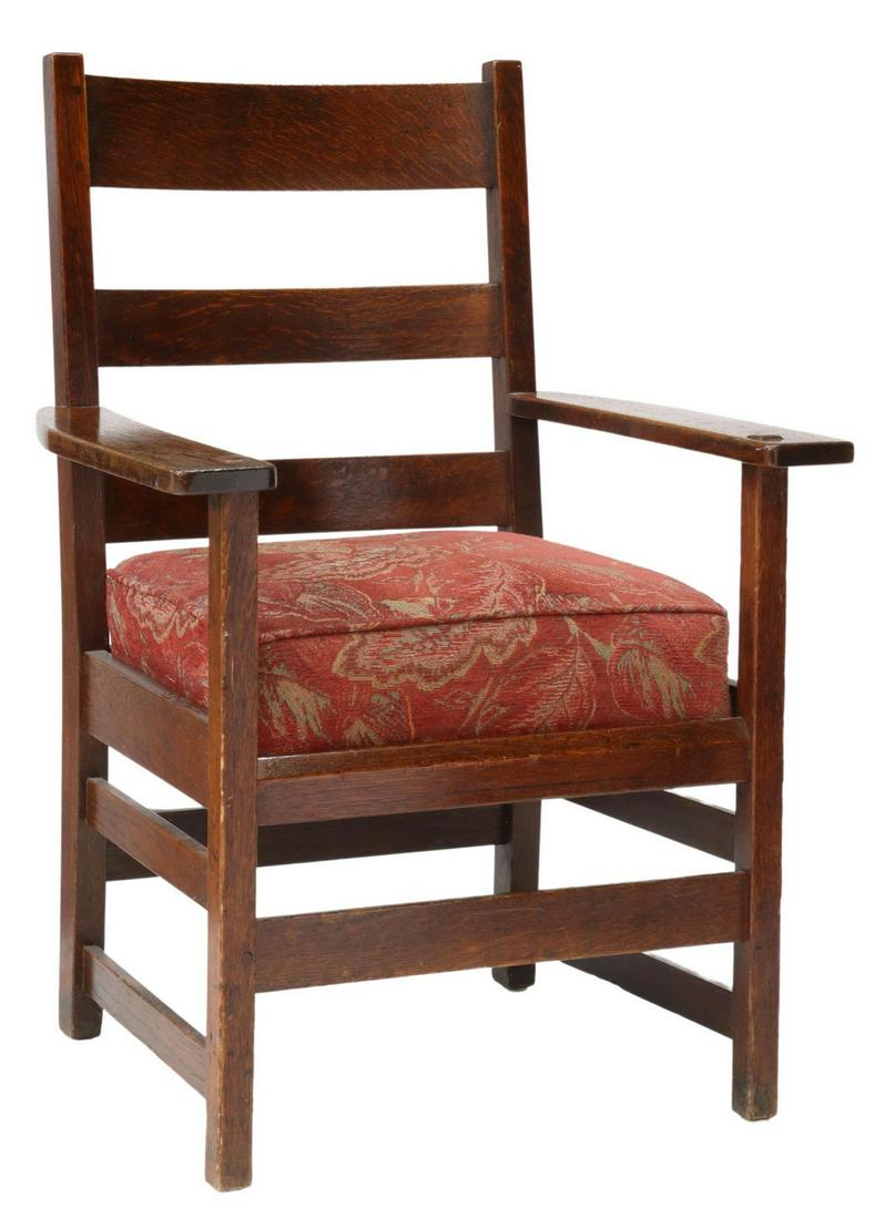 L. & J.G. STICKLEY CRAFTSMAN OAK ARMCHAIR (1 of 3)