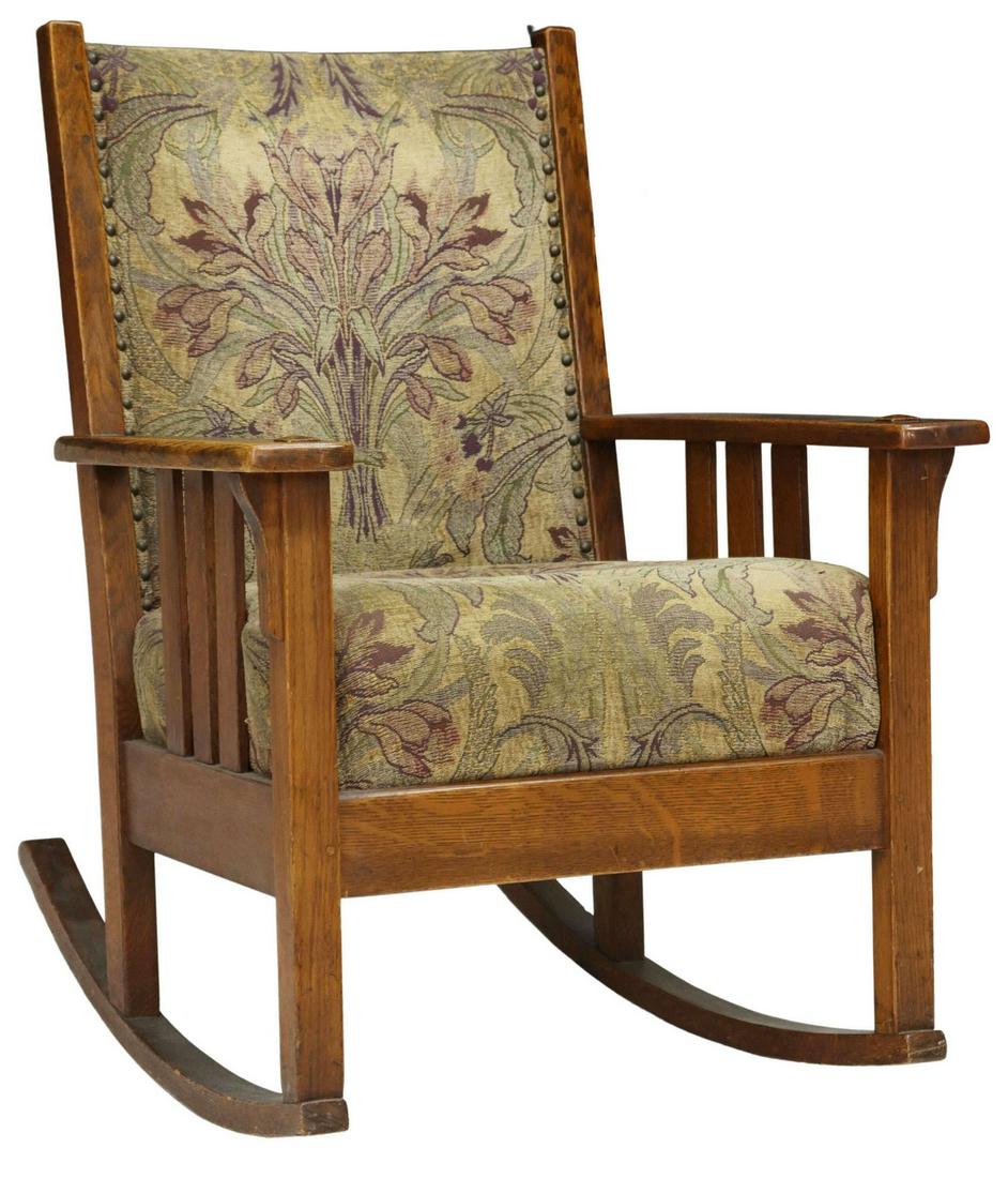 AMERICAN CRAFTSMAN OAK FRAMED ROCKING CHAIR (1 of 3)