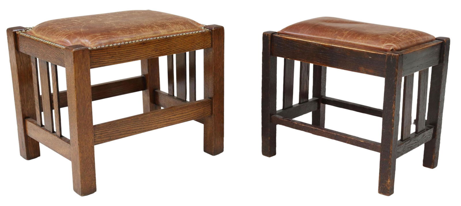 (2) AMERICAN CRAFTSMAN LEATHER & OAK FOOTSTOOLS (1 of 3)