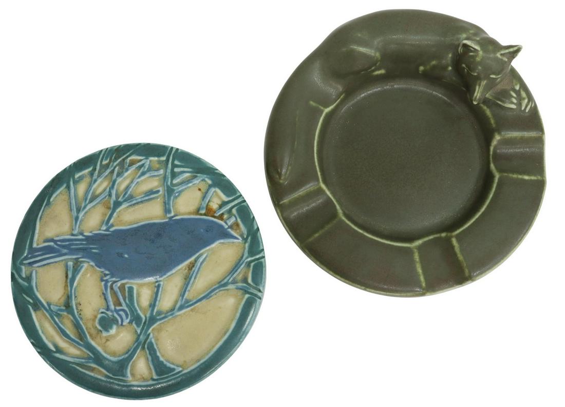 (2) ROOKWOOD POTTERY BIRD TRIVET & FOX ASHTRAY (1 of 3)