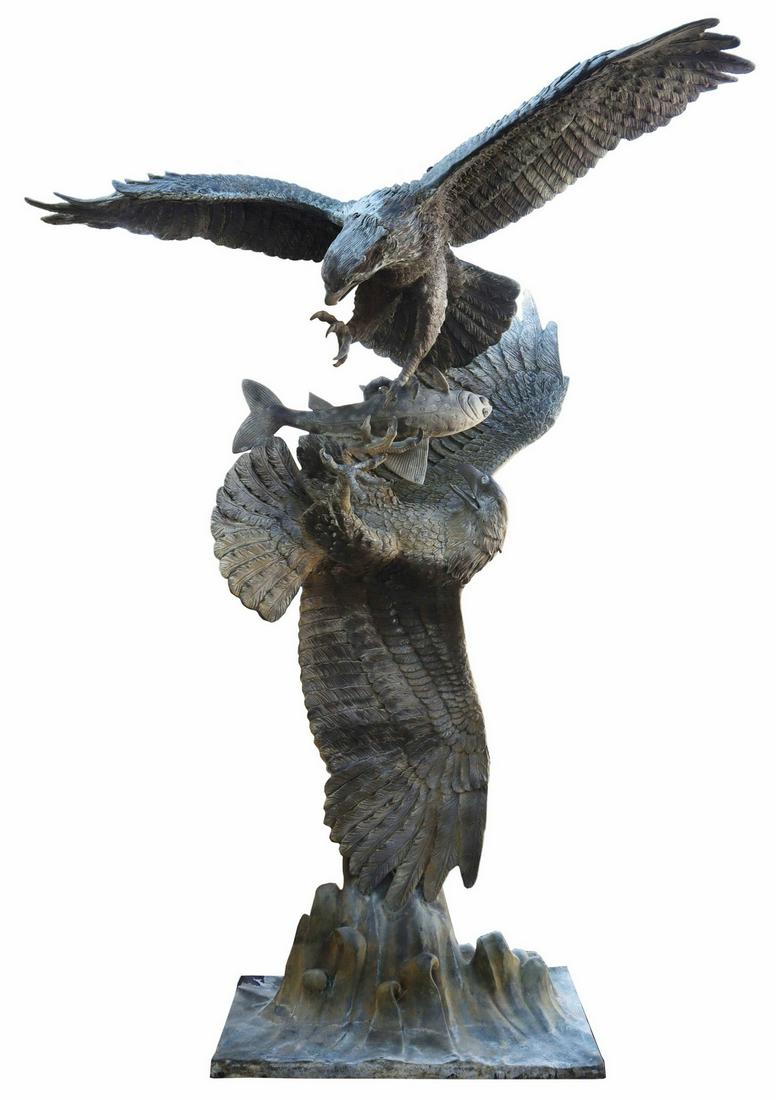 LARGE BRONZE WILDLIFE SCULPTURE TWO EAGLES, 99"H (1 of 3)