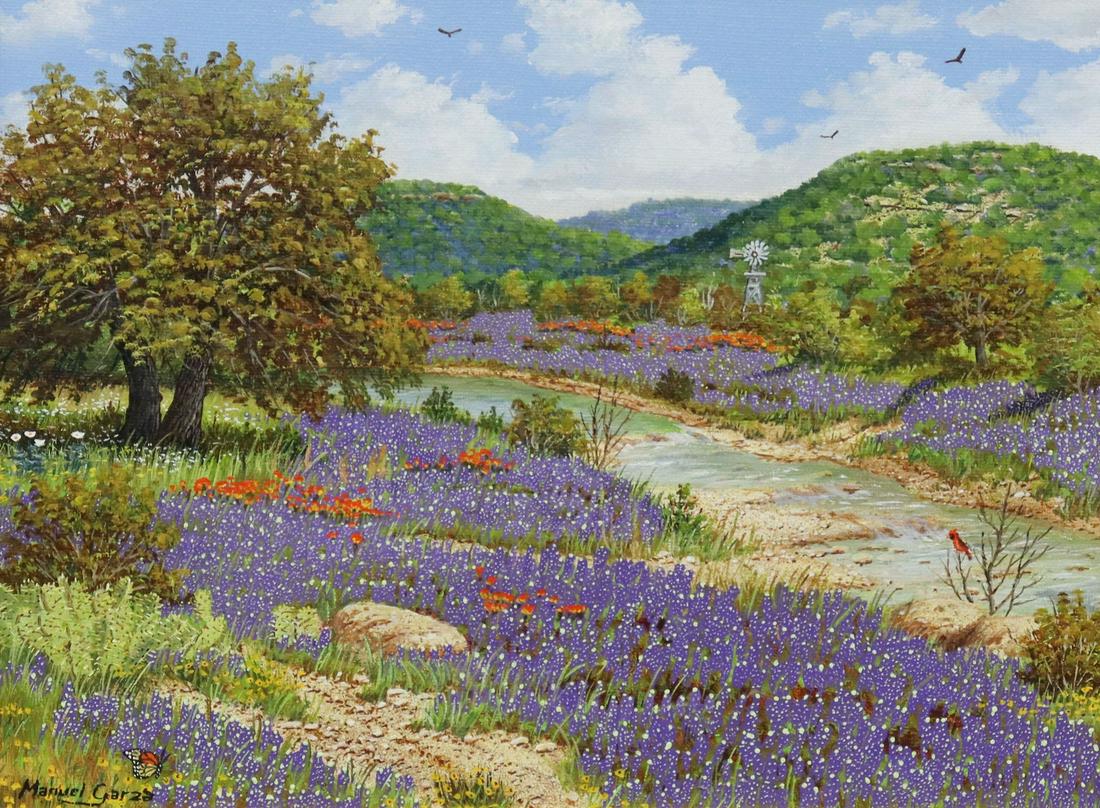 MANUEL GARZA (TX, B.1940) BLUEBONNETS, 9" X 12" (1 of 4)