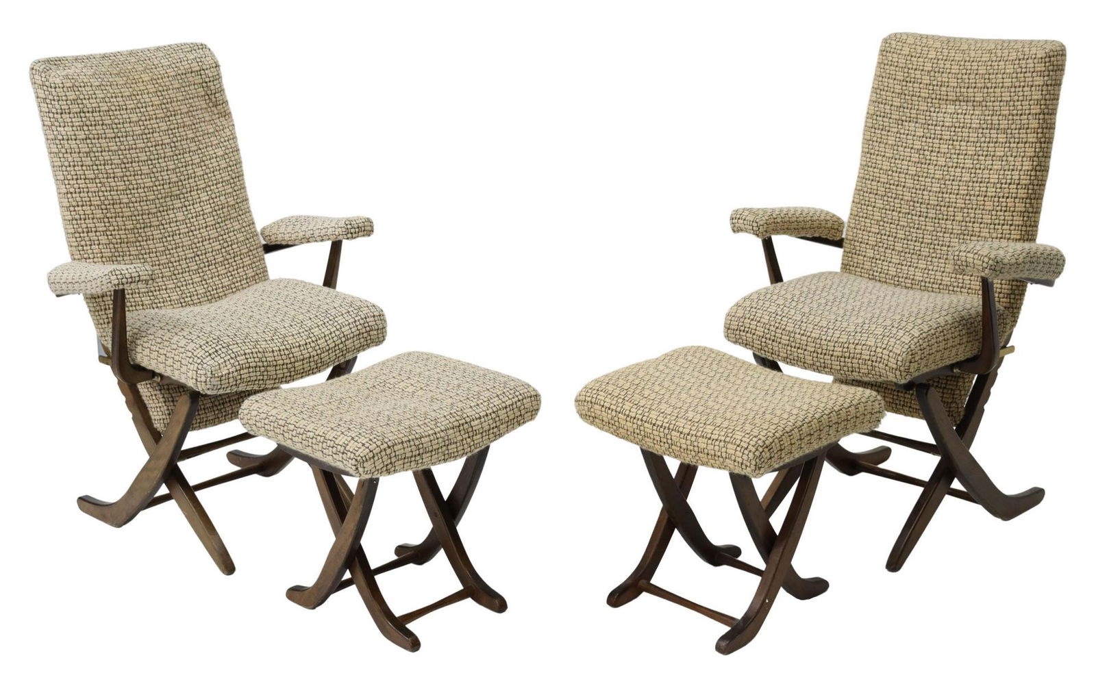 (2) FRENCH FOLDING LOUNGE CHAIRS & OTTOMANS (1 of 3)
