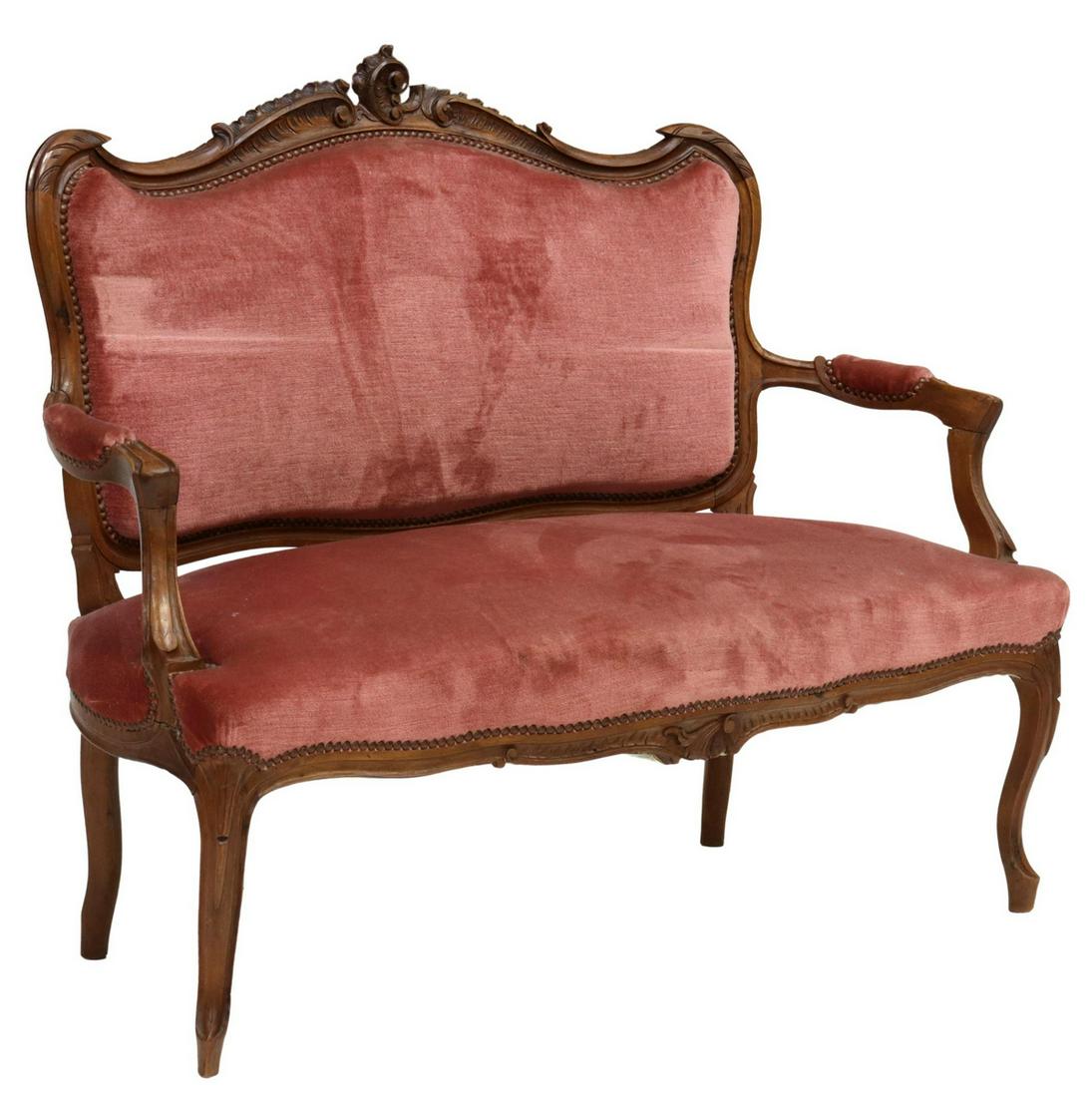 FRENCH LOUIS XV STYLE CARVED WALNUT SALON SOFA (1 of 3)