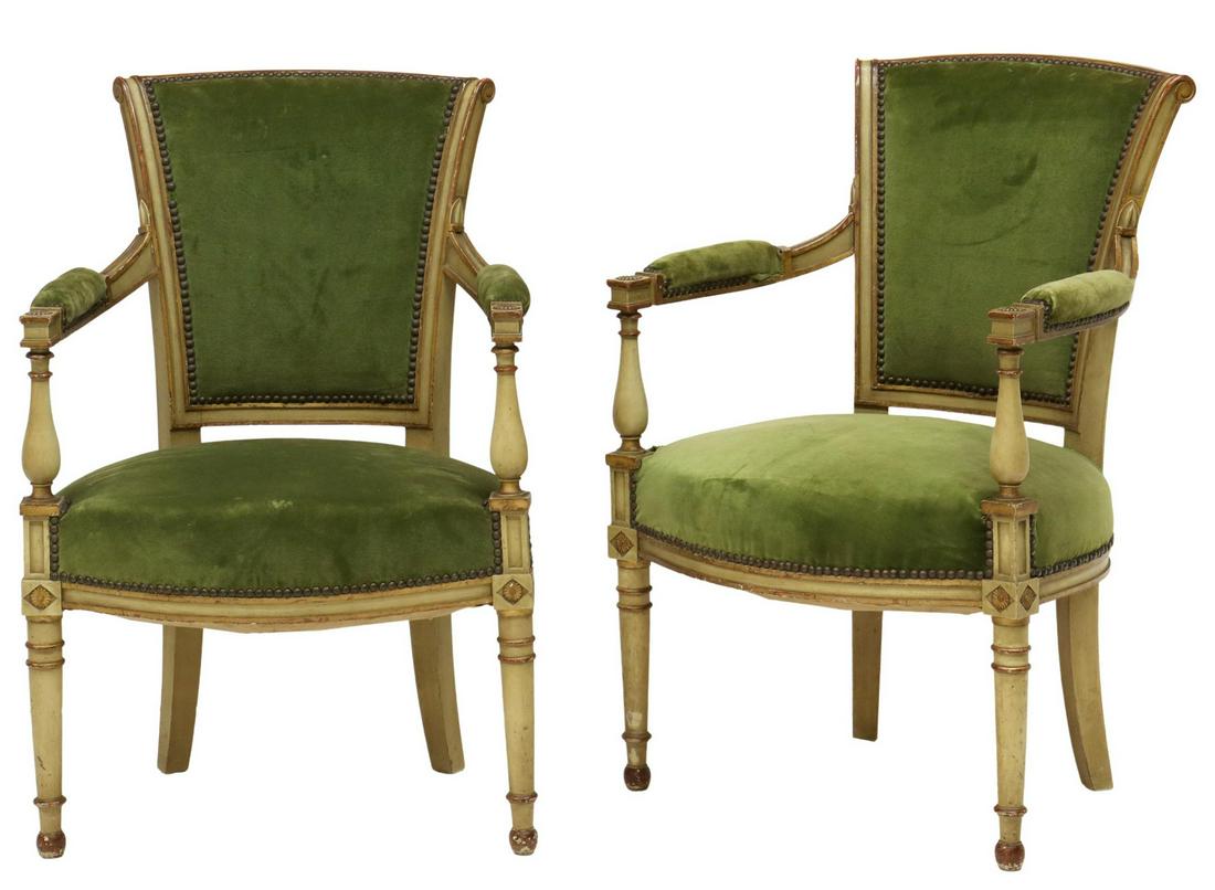 (2) FRENCH LOUIS XVI STYLE UPHOLSTERED FAUTEUILS (1 of 3)