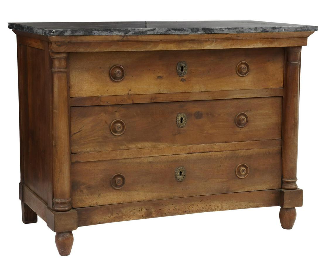 FRENCH EMPIRE MARBLE-TOP WALNUT COMMODE (1 of 5)
