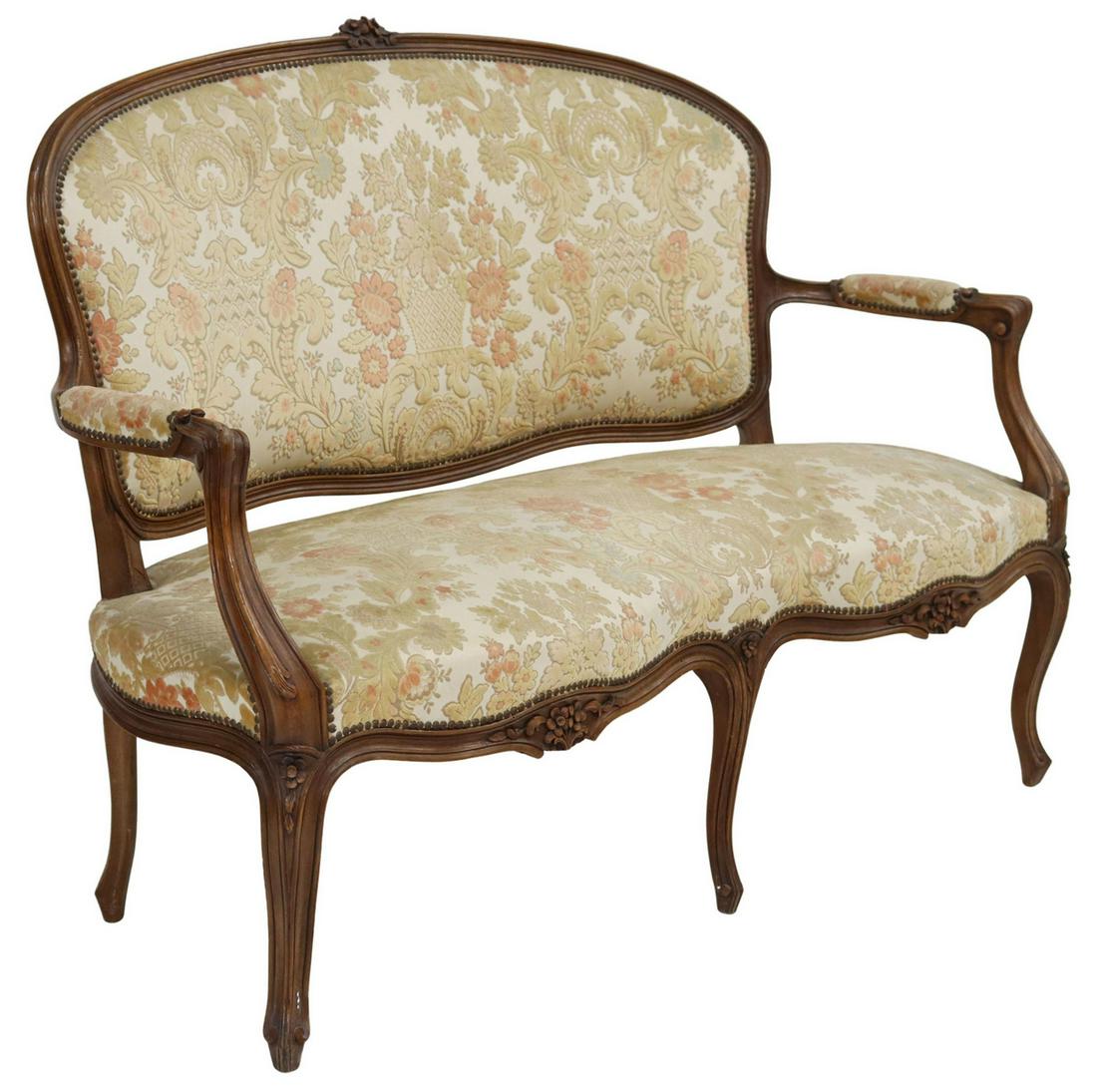 FRENCH LOUIS XV STYLE CARVED WALNUT SALON SOFA (1 of 3)