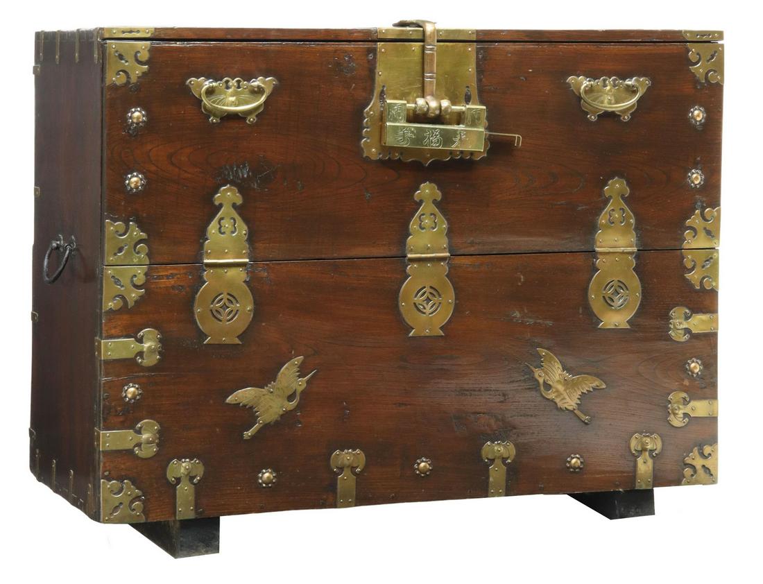 KOREAN BRASS-MOUNTED ELM STORAGE CHEST (1 of 5)