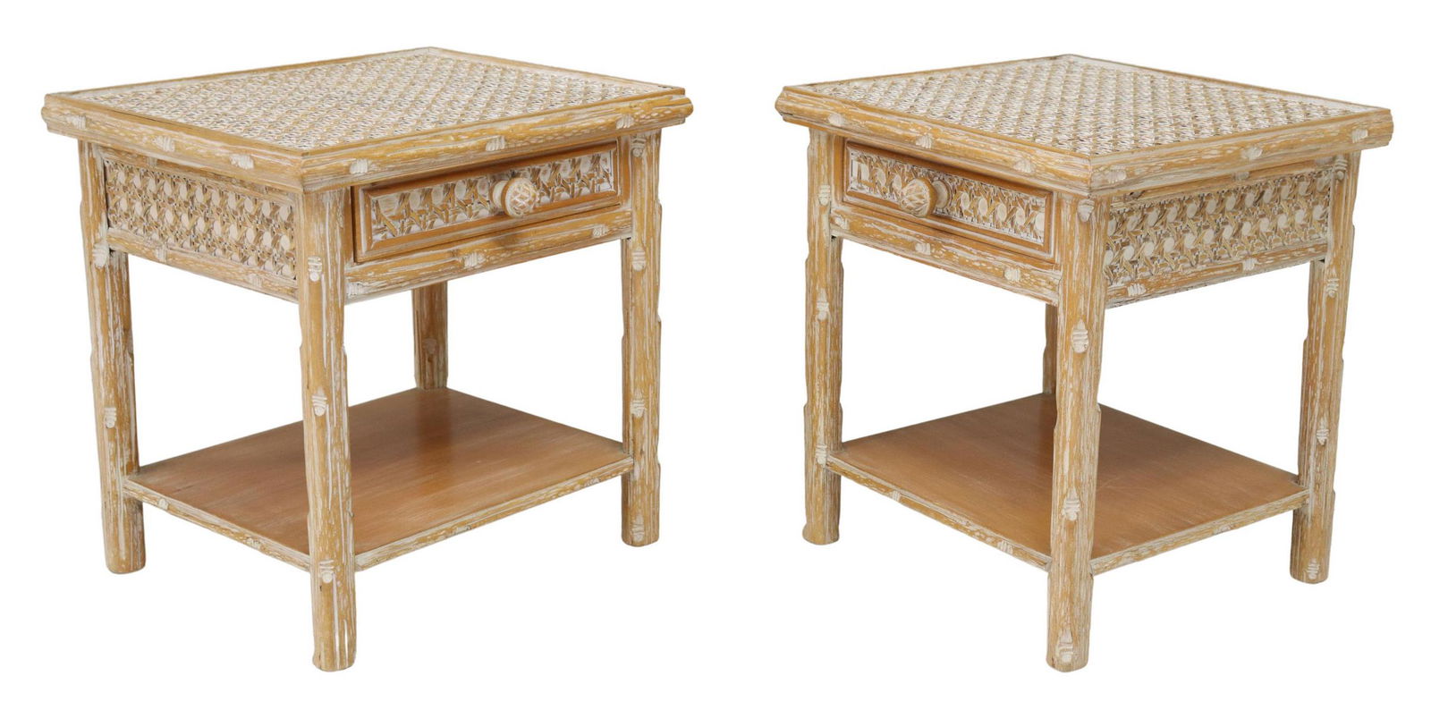 (2) VINTAGE WHITE WASHED CANE-TOP NIGHTSTANDS (1 of 5)