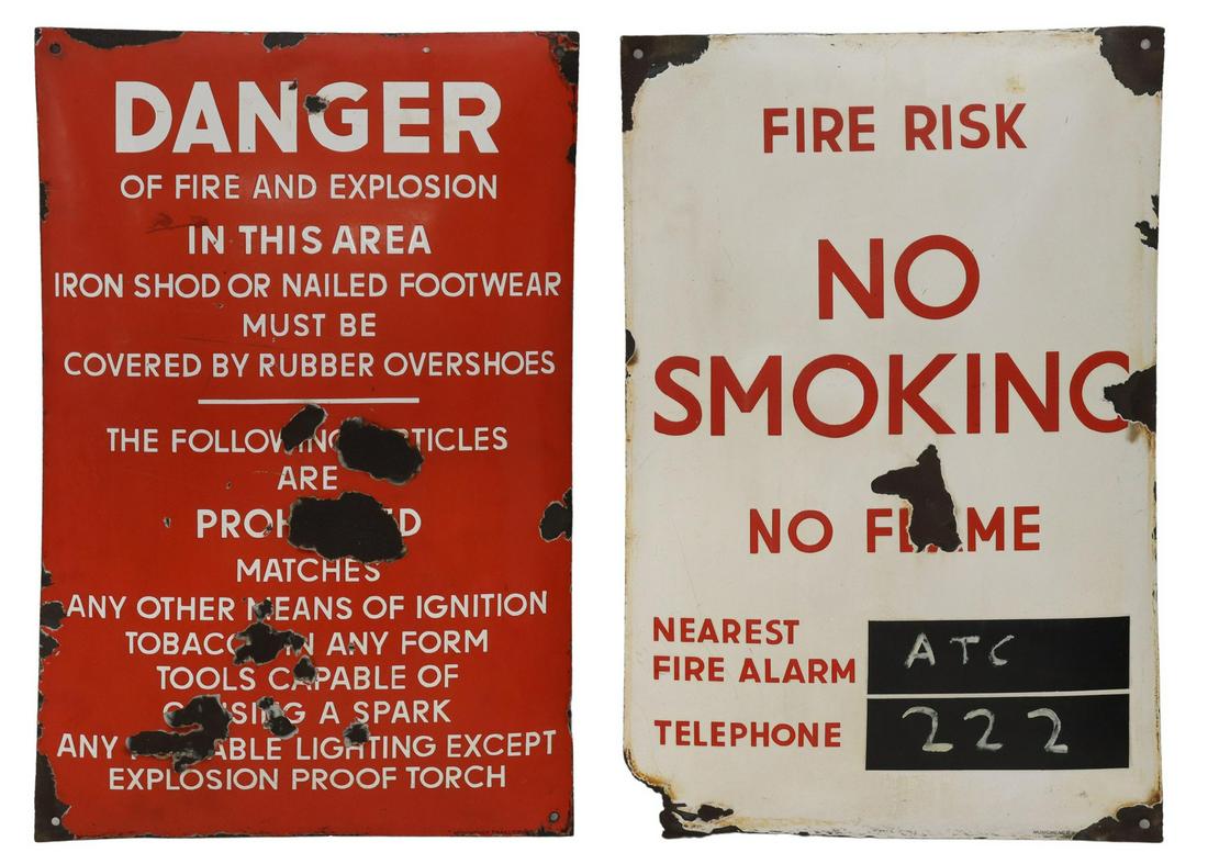 (2) GERMAN ENAMELED IRON FIRE DANGER WARNING SIGNS (1 of 2)