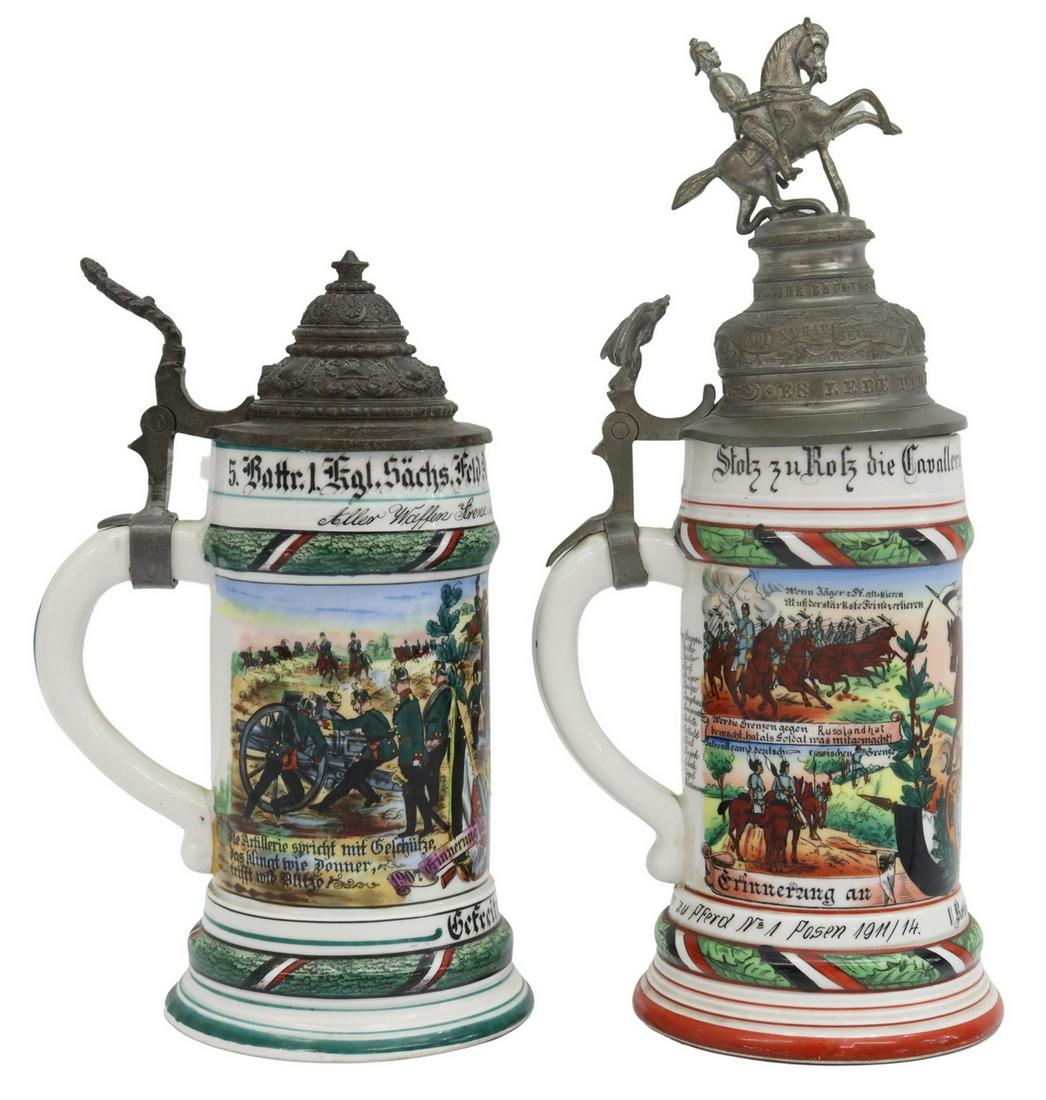 (2) GERMAN REGIMENTAL LITHOPHANE BEER STEINS (1 of 7)