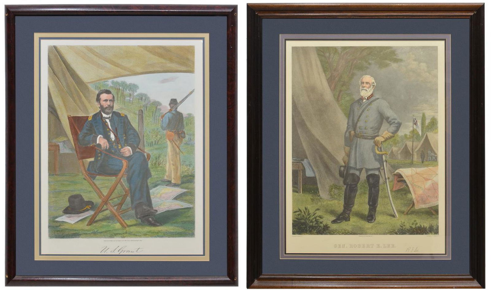 (2) FRAMED COLOR LITHOGRAPHS U.S. GRANT & R.E. LEE (1 of 3)