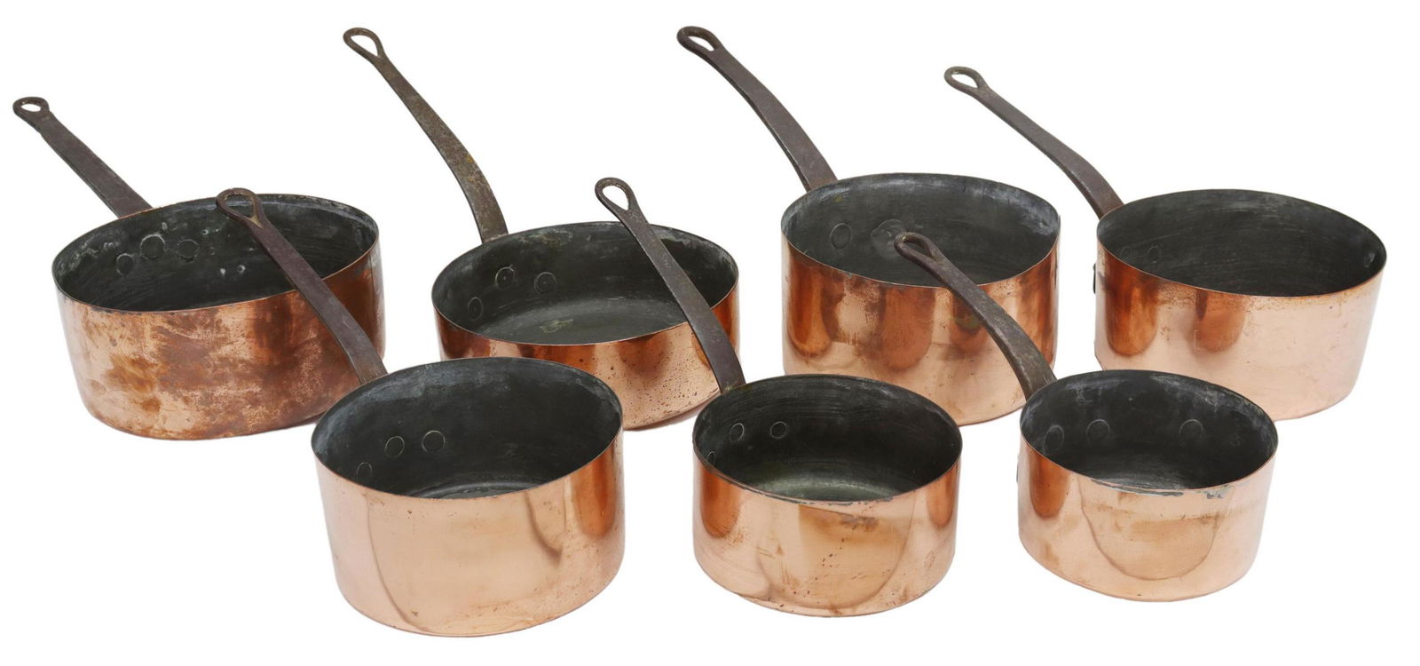 (7) FRENCH COPPER GRADUATED SAUCEPANS (1 of 4)