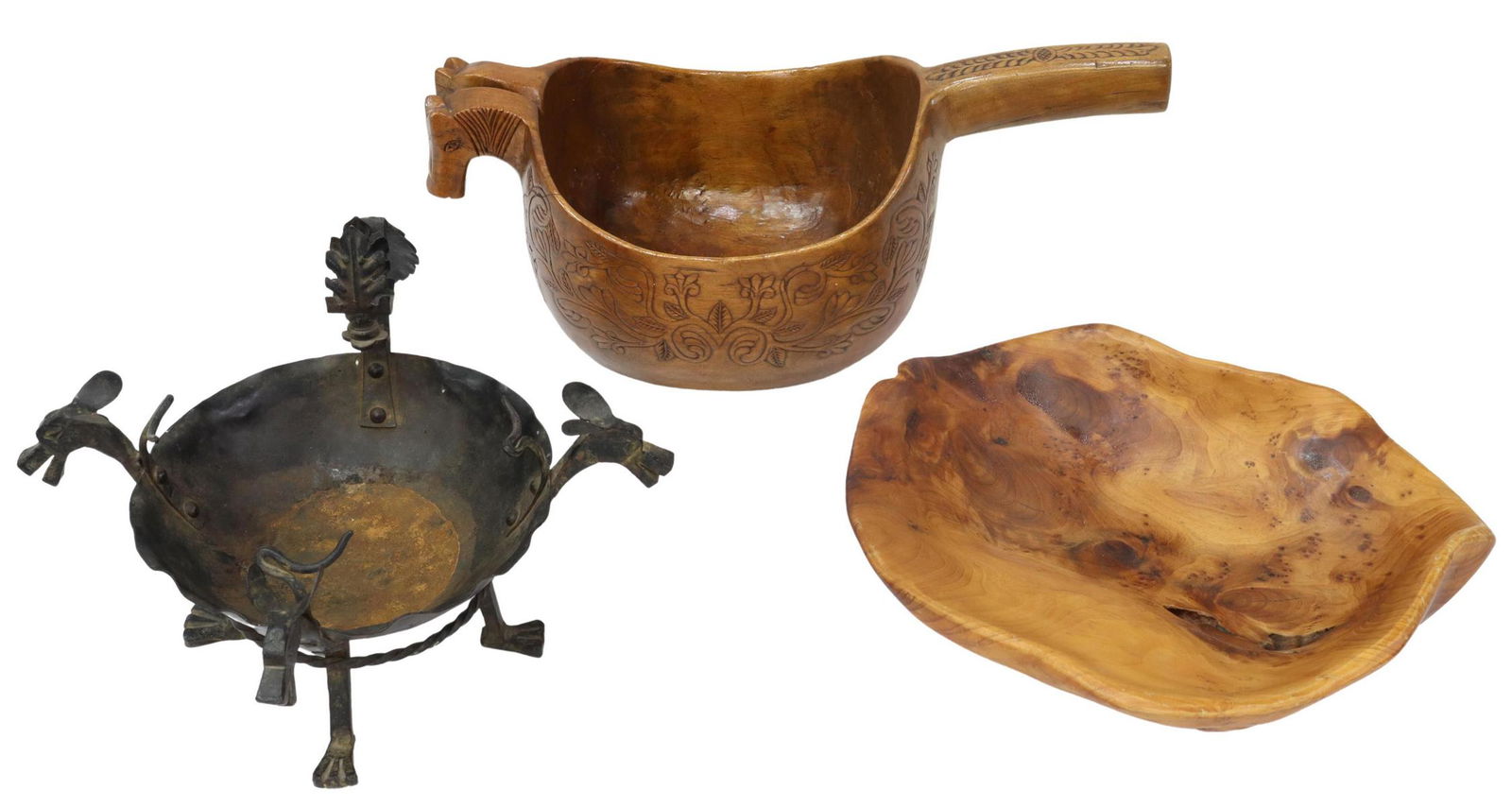 (3) CARVED WOOD & WROUGHT IRON TABLE ITEMS (1 of 3)