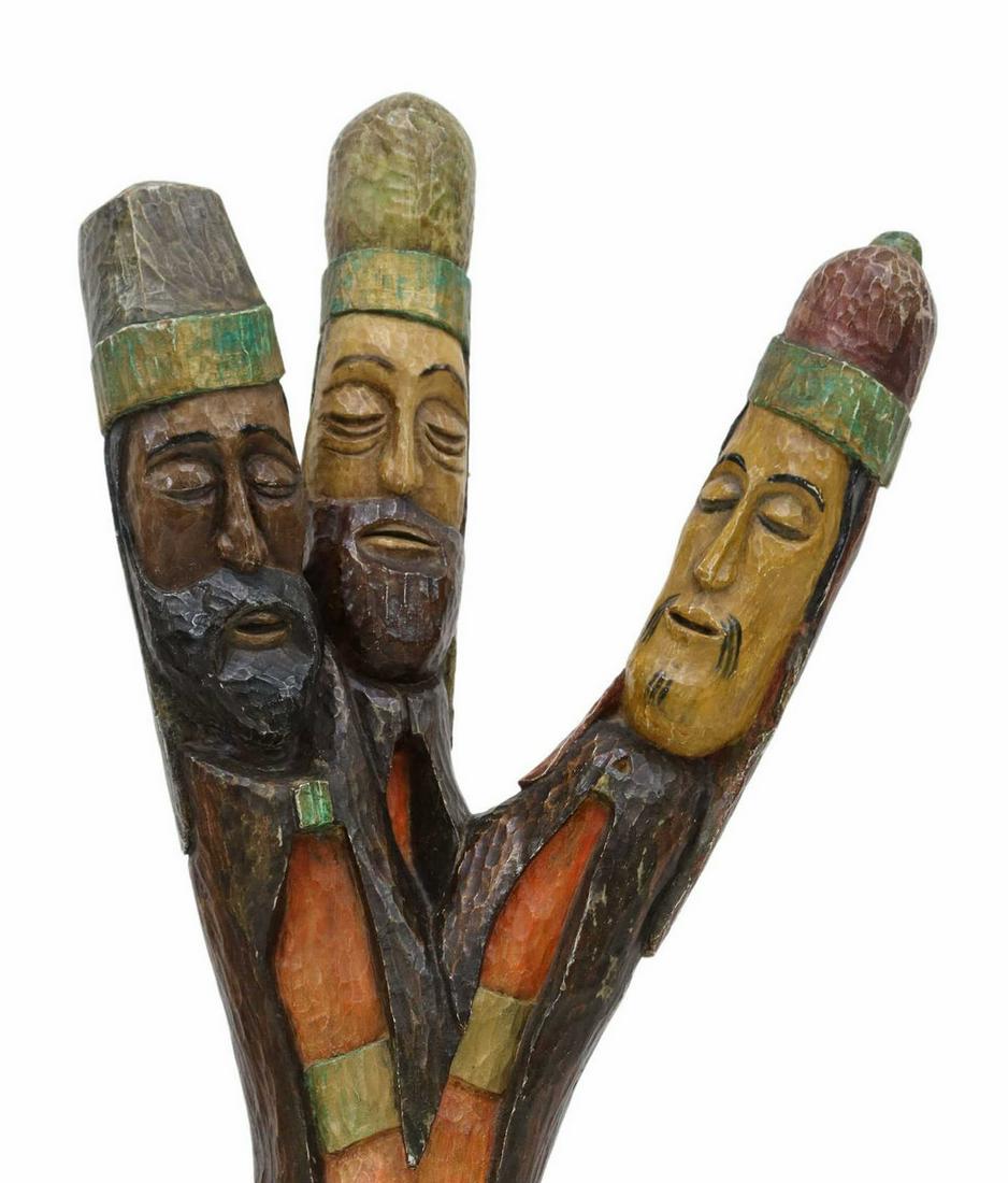 CARVED & PAINTED WOOD SCULPTURE, THREE KINGS (1 of 4)
