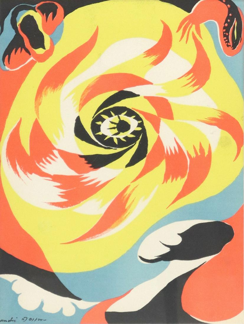 ANDRE MASSON (1896-1987) 'LE SOLEIL' LITHOGRAPH: Framed lithograph on paper, "Le Soleil" (The Sun), signed in print lower left Adre Masson (French, 1896-1987), sight: 13.5"h, 10"w; overall: 26.75"h, 22.75"w, 10lbs Start Price: $50.00