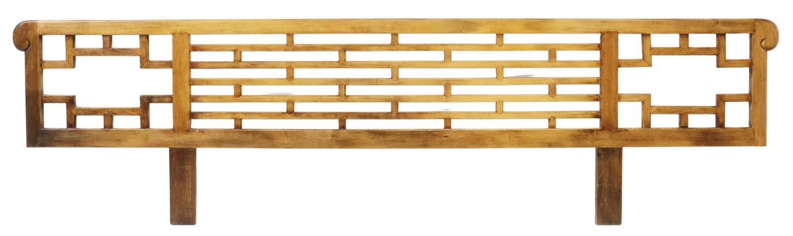 CHINESE HARDWOOD FRETWORK HEADBOARD: Chinese hardwood headboard, late 20th c., with fretwork design, approx 31.5"h, 118"l, 1.25"d Start Price: $150.00