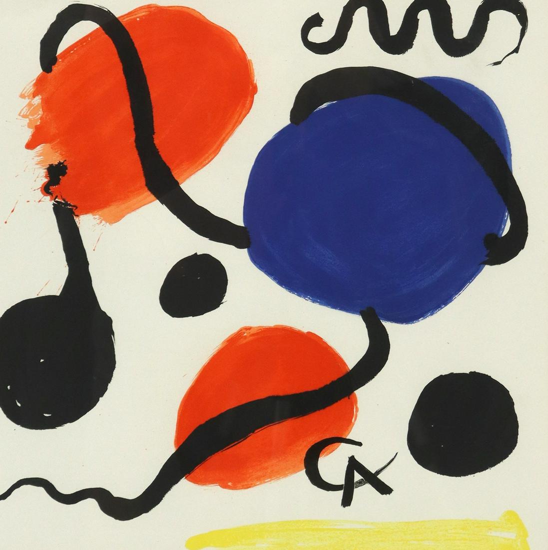 ALEXANDER CALDER (1898-1976) LITHOGRAPH: Framed lithograph on paper, Snake and Circles, signed with monogram in the stone AC (Alexander Calder, American, 1898-1976), sight: 20.25"h, 20.25"w, overall: 30"h, 30"w, 9.5lbs Start Price: $80.00