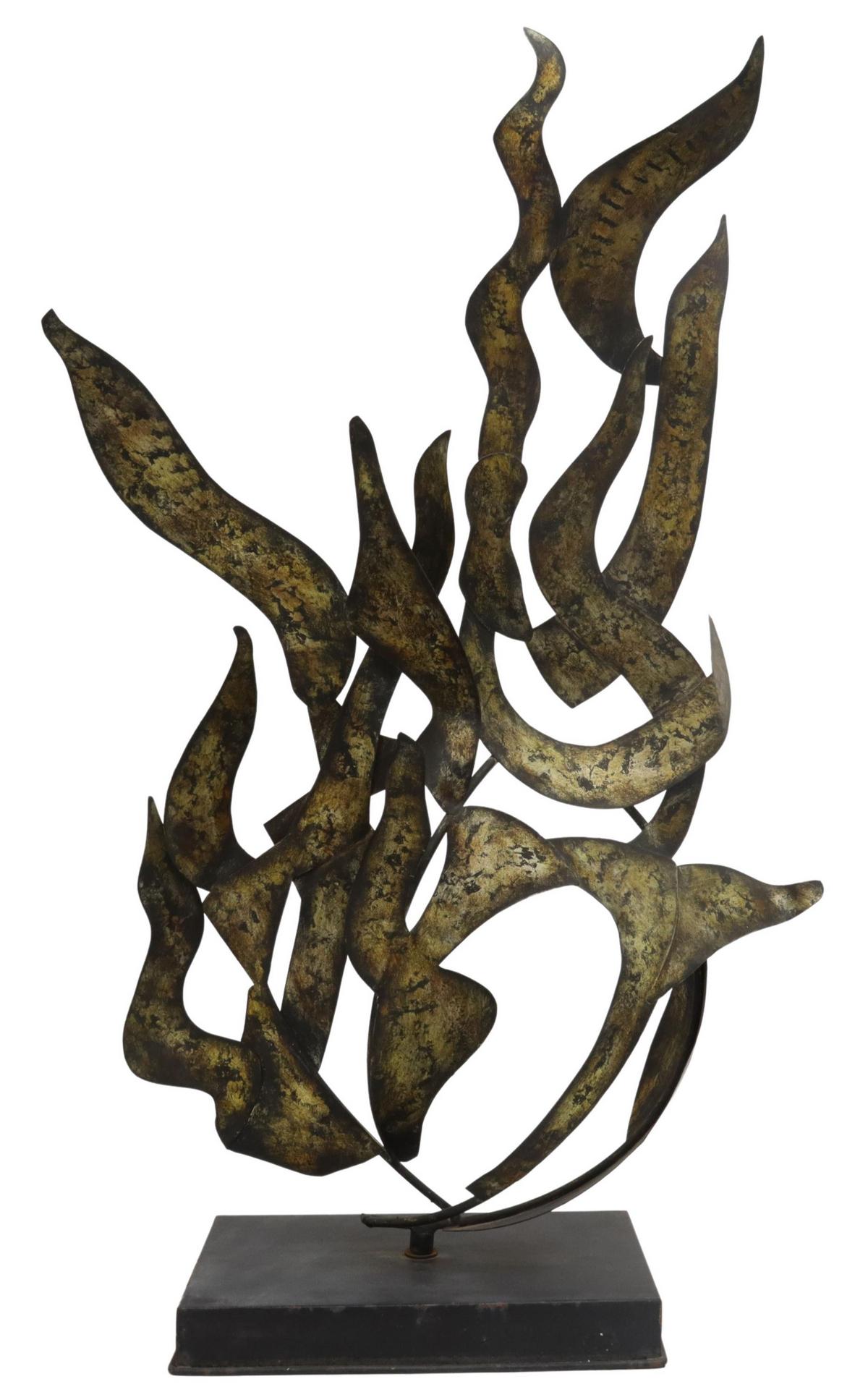 MODERN ABSTRACT PARCEL GILT IRON FLAME SCULPTURE (1 of 3)