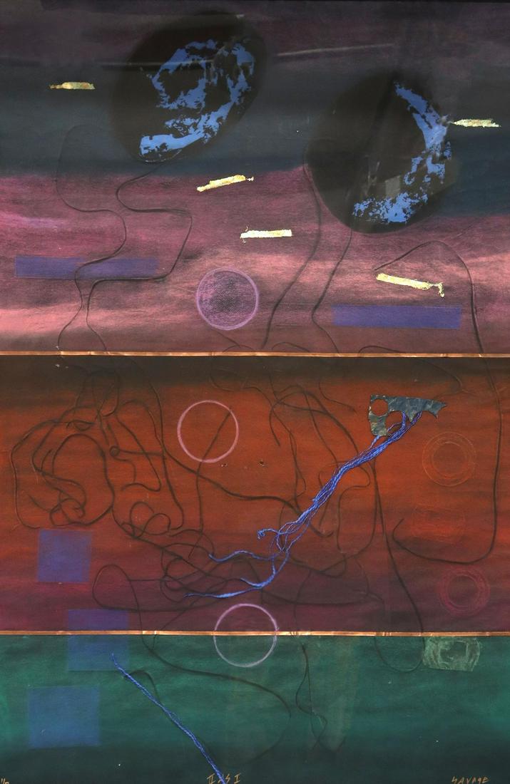 FRAMED E KROMER MULTIMEDIA WORK ON PAPER, 57"H (1 of 4)