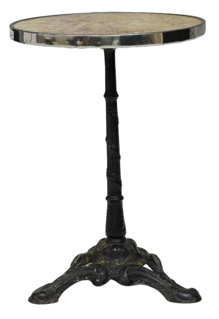 FRENCH MARBLE-TOP CAST IRON BISTRO PEDESTAL TABLE (1 of 3)