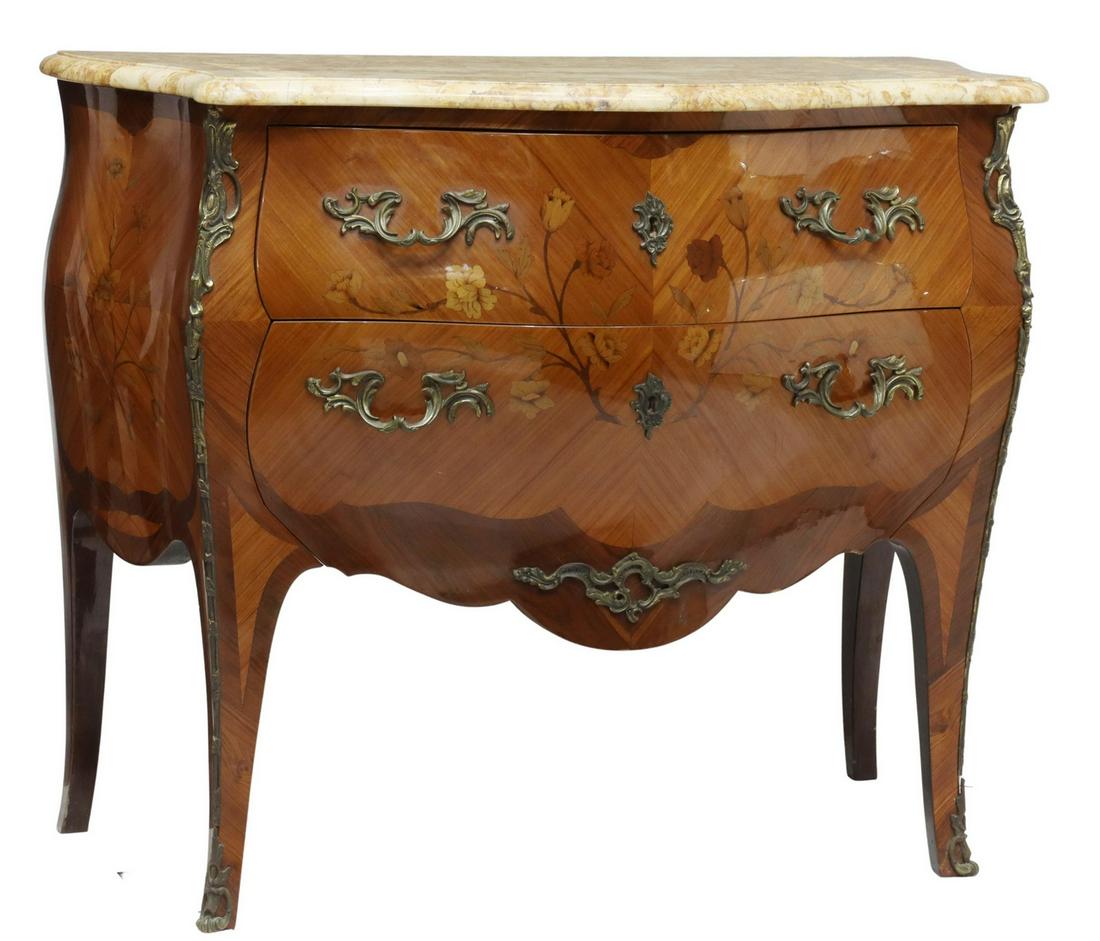 FRENCH LOUIS XV STYLE MARQUETRY BOMBE COMMODE (1 of 5)