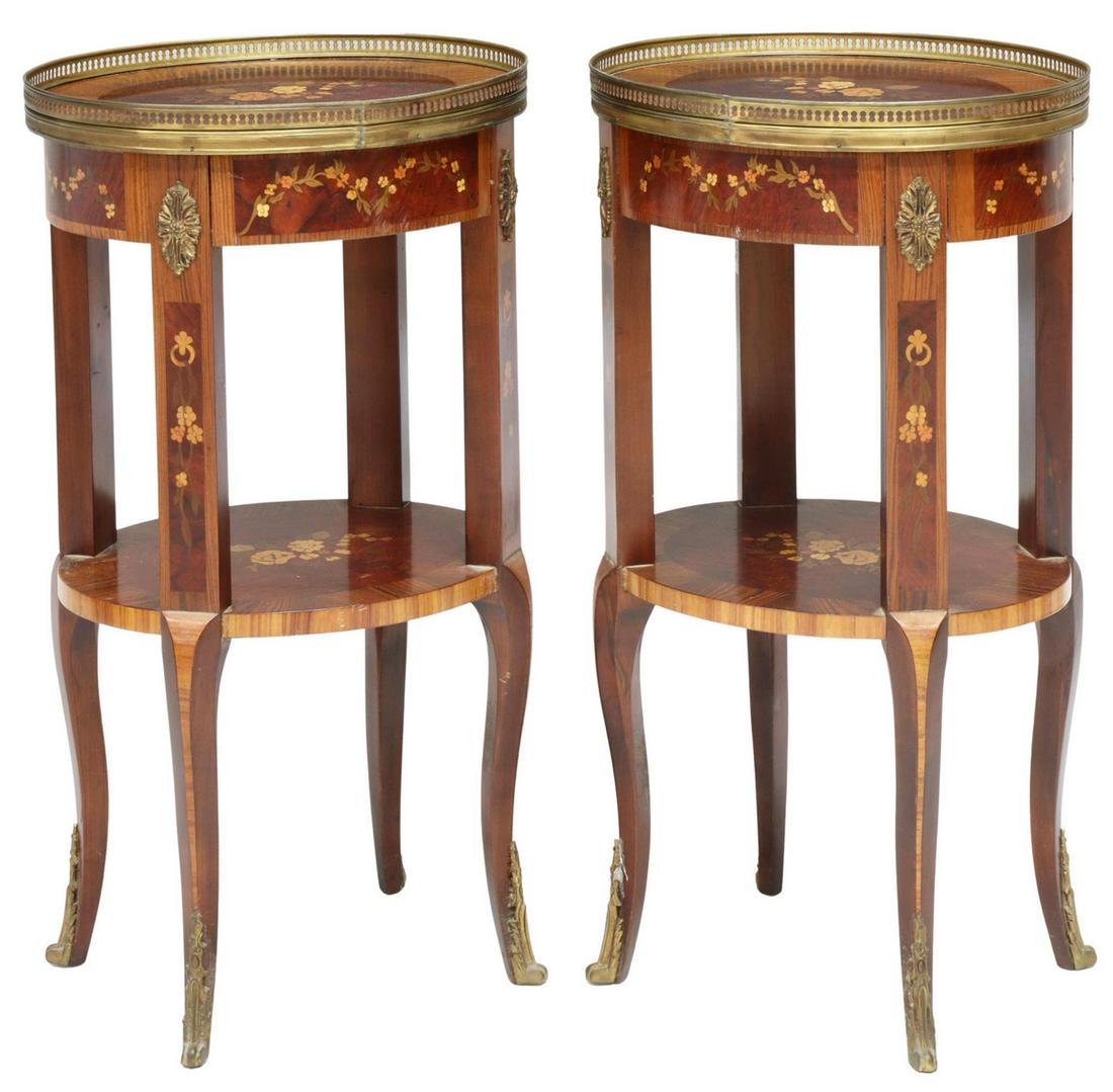 (2) LOUIS XV STYLE FLORAL MARQUETRY OVAL STANDS (1 of 5)