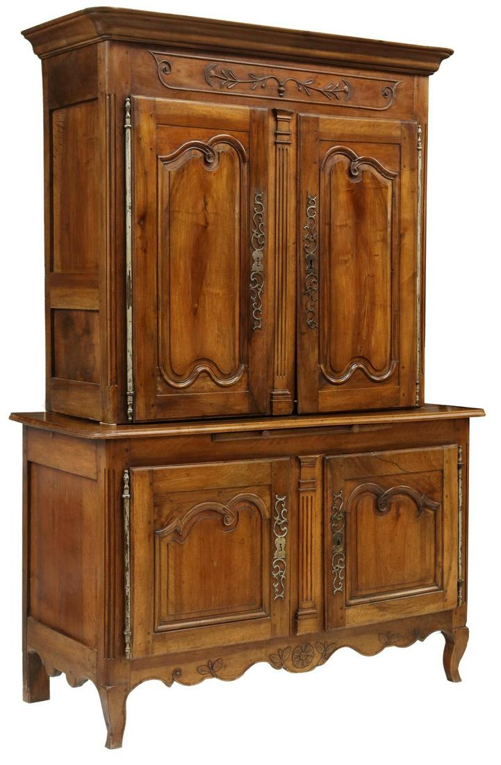 FRENCH PROVINCIAL CARVED WALNUT DEUX CORPS, 19TH C (1 of 5)