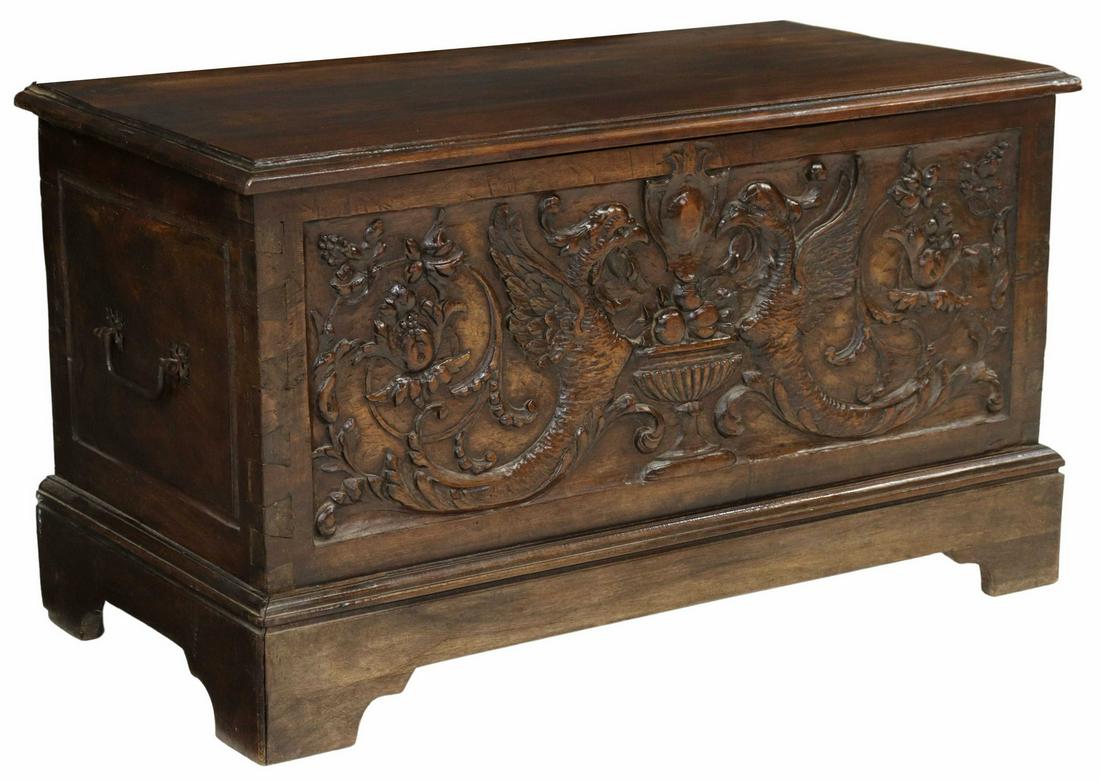 RENAISSANCE REVIVAL CARVED WALNUT CHEST COFFER (1 of 6)