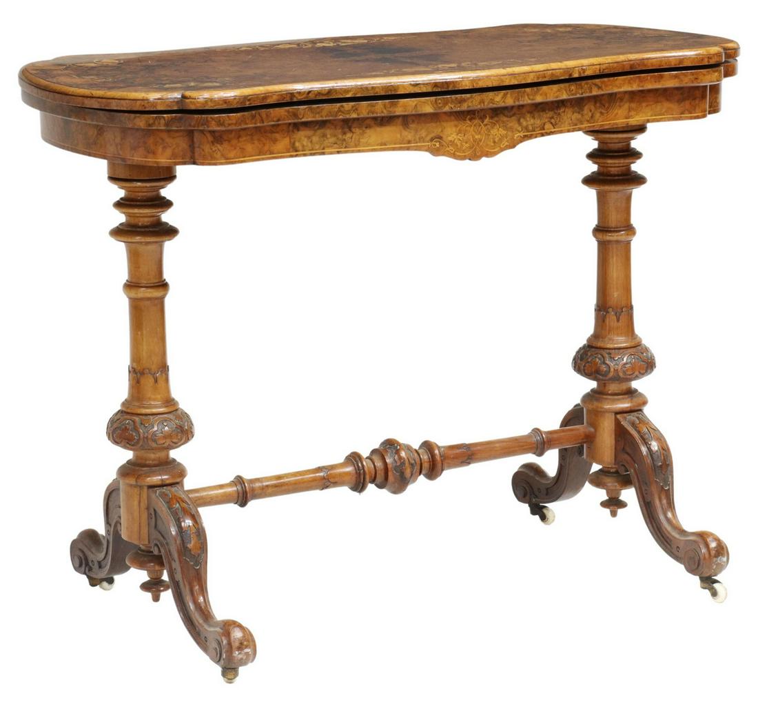 FRENCH NAPOLEON III BURLWOOD MARQUETRY GAMES TABLE (1 of 7)