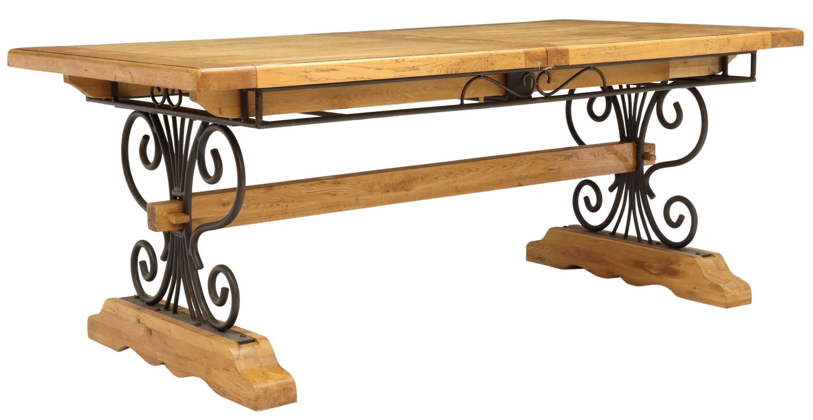 CONTINENTAL OAK & WROUGHT IRON TRESTLE TABLE (1 of 5)